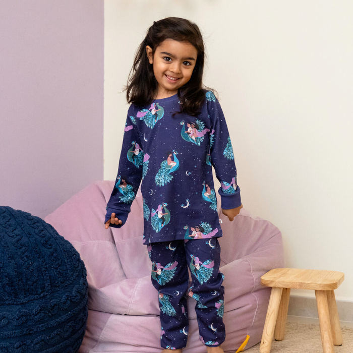 Unisex | Kids Organic Cotton Pyjama Set | Peacock Print