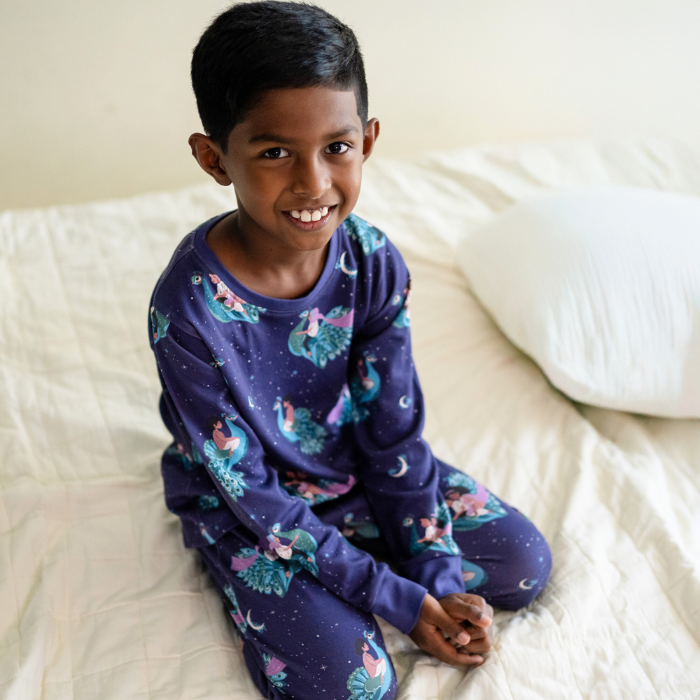 Unisex Kids Organic Cotton Pyjama Set Peacock Print