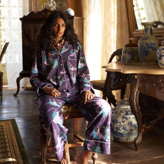 Long PJ Set in PEACOCK DREAMS