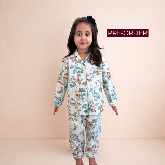 Kids Button Up PJ Set in JANGAL